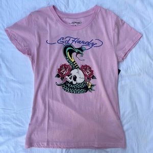 Ed Hardy bubblegum pink graphic tee